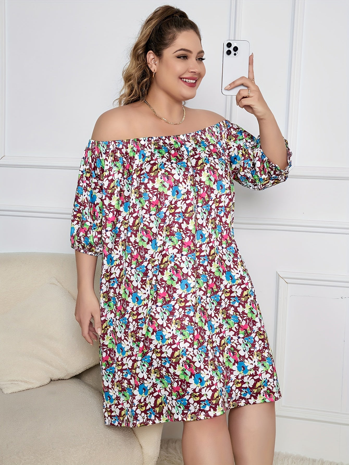 Floral Print Off-Shoulder Loungewear Dress