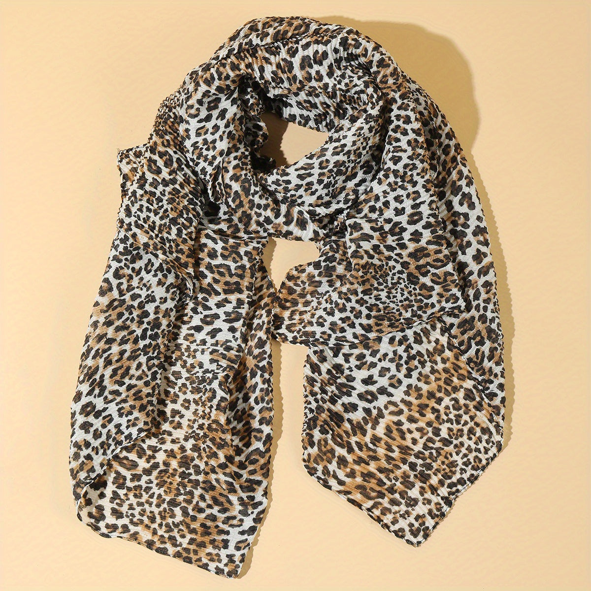 Leopard Print Wrinkle Scarf Long Shawl Windproof Head Wrap
