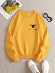Bee Graphic Sweatshirt Crew Neck Pullover Casual Tops For Fall & Winter