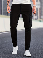 Slim Fit Cargo Jeans Mens Casual Pocket Solid Mid Stretch Jeans