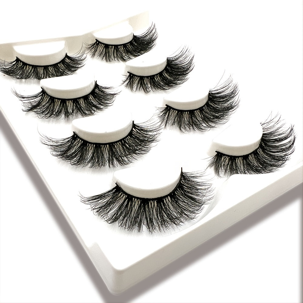 4 Pairs 3D Mink Lashes Bulk Faux With Custom Box Wispy Natural Mink Lashes