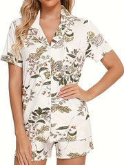 Women's Plus Floral Pajama Set Short Sleeve & Shorts Two Piece