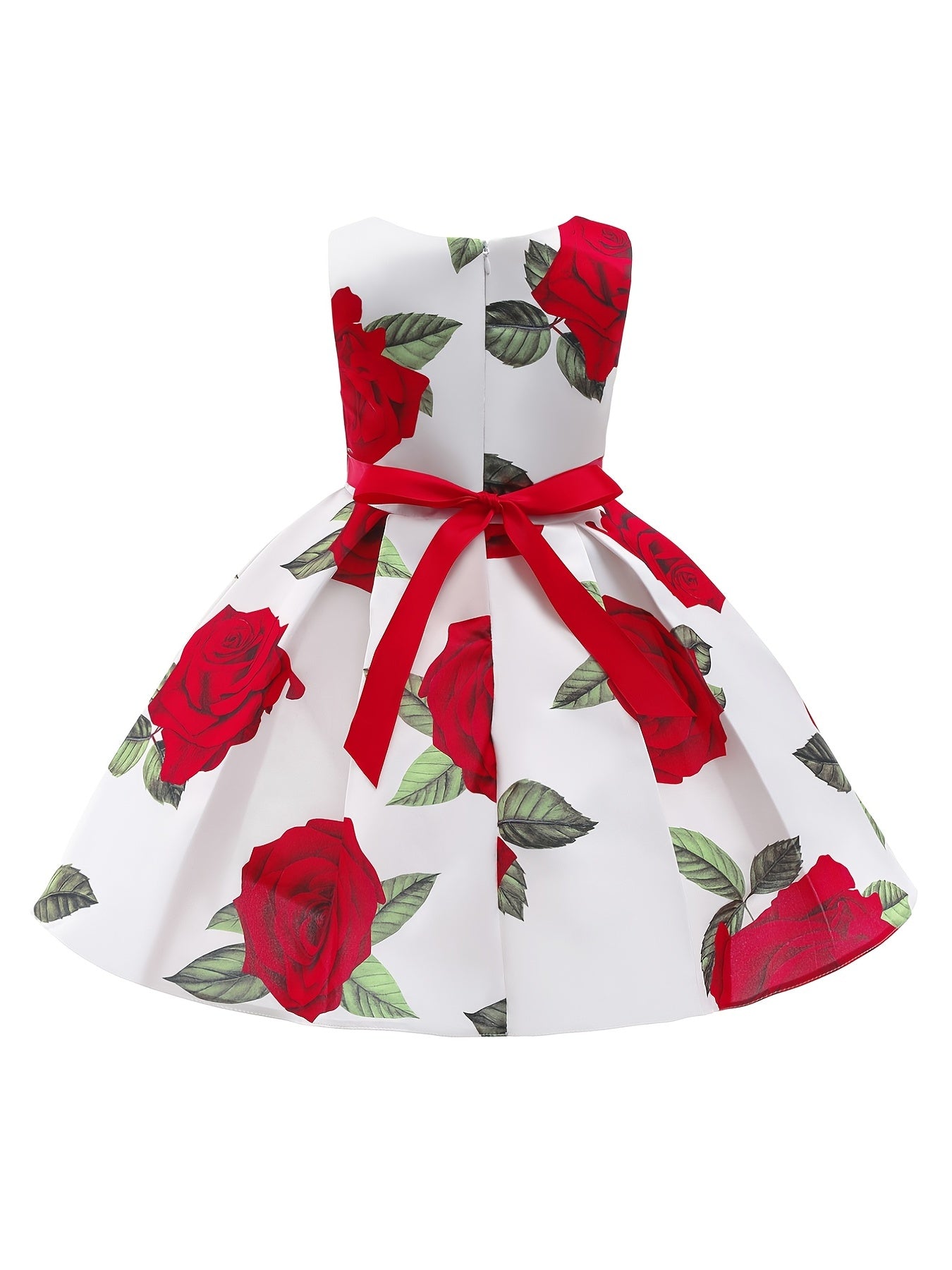 Girls Princess Dress Floral Print Bow Pageant Gown Christmas Birthday Party