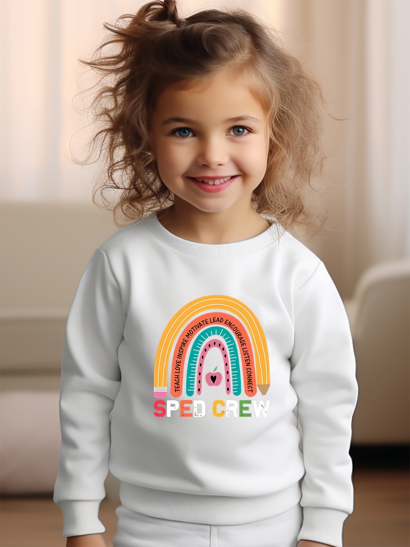 Girls Rainbow Pattern Crew Neck Sweatshirt Spring Fall Christmas Gift