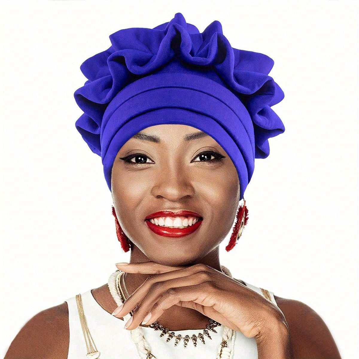 Stylish Pleated Flower Turban Cap Solid Head Wraps Lightweight Bonnet