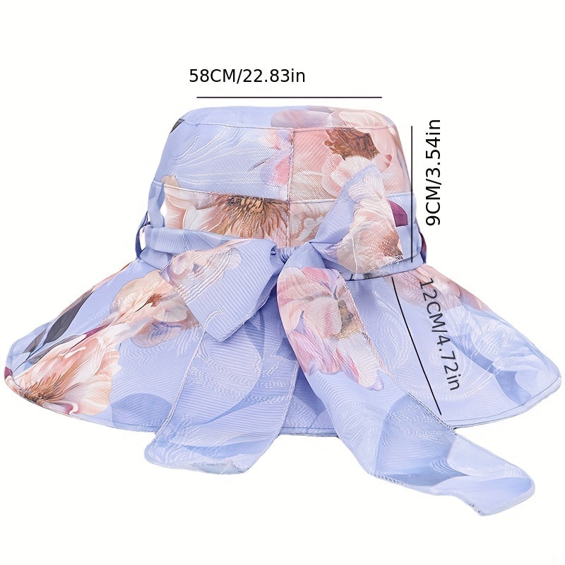 Braided Ribbon Bow Decor Sun Hat Wide Brim Foldable Bucket Hat