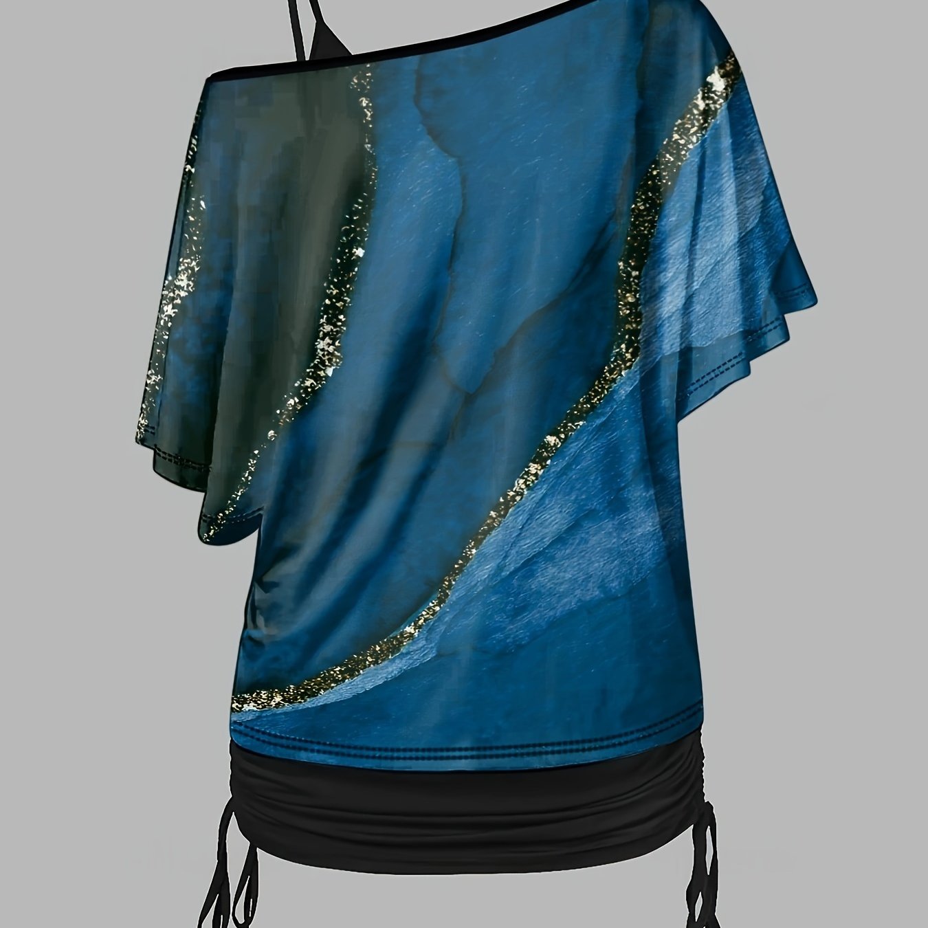 Women's Plus Marble Print One Shoulder Top & V Neck Cami Outfit