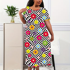 Checkered & Floral Print Tee Nightdress
