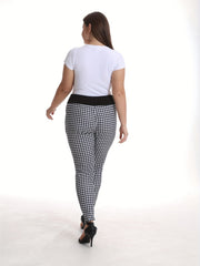 Houndstooth Pattern Double Breasted Skinny Pants - Plus Size