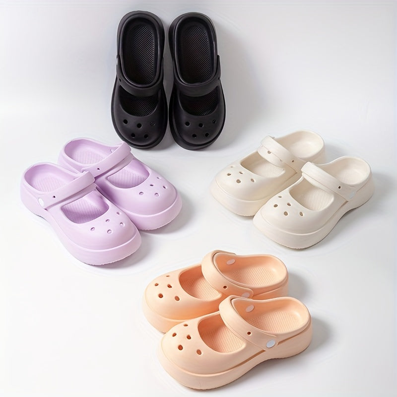 Women's Hollow Out Clogs Hole Shoes Solid Closed Round Toe Beach Slippers