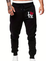 Men s Love Print Sports Pants Casual Drawstring Jogging Trousers