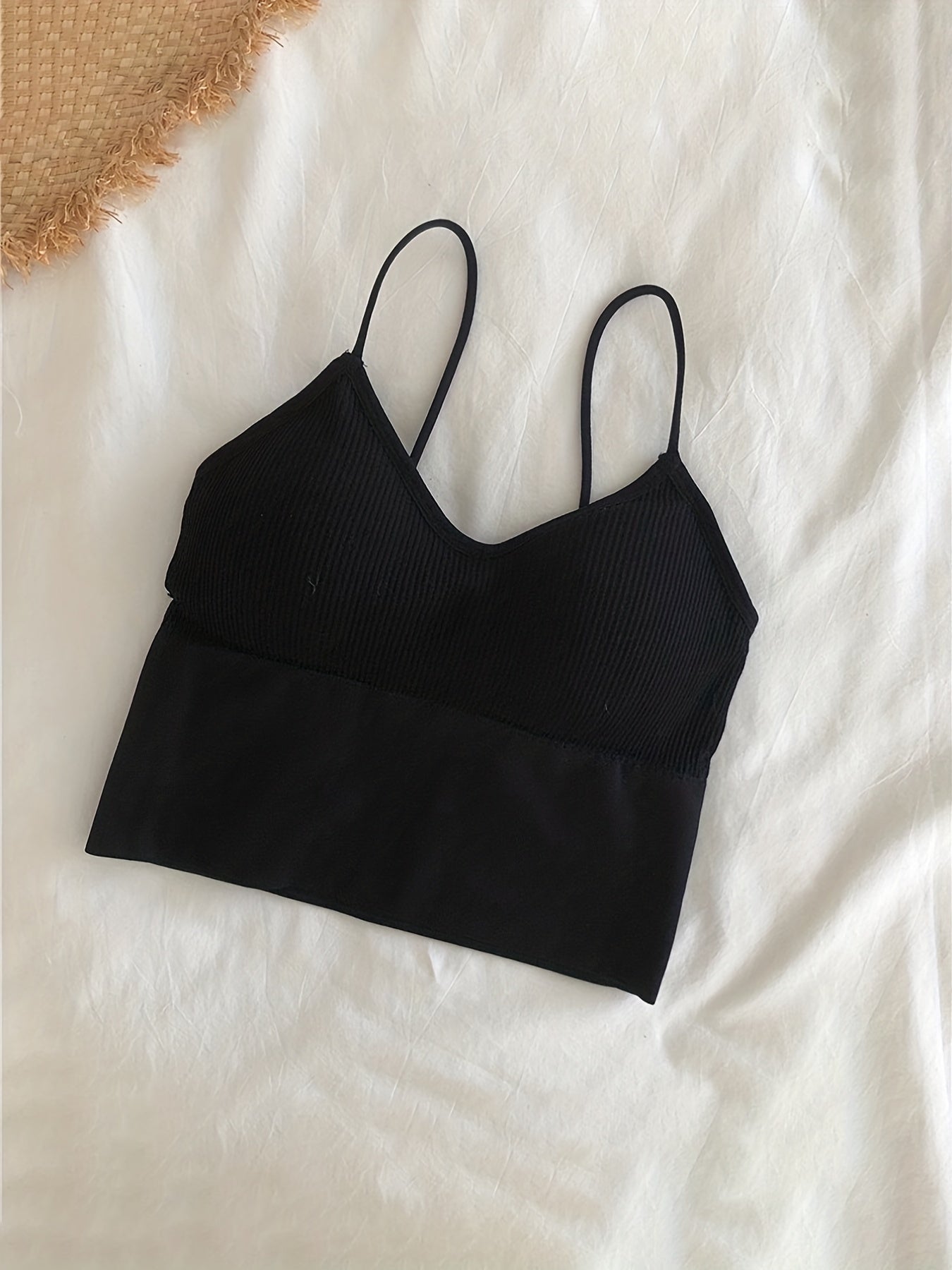 3pcs Girls Ribbed Spaghetti Strap Bra Student Teen Underwear