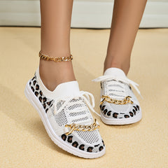 Leopard Print Mesh Walking Shoes Lightweight Outdoor Sneakers
