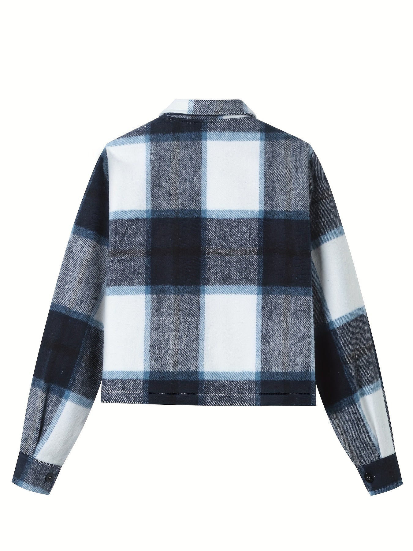 Plaid Trucker Jacket with Flap Pockets for Women
