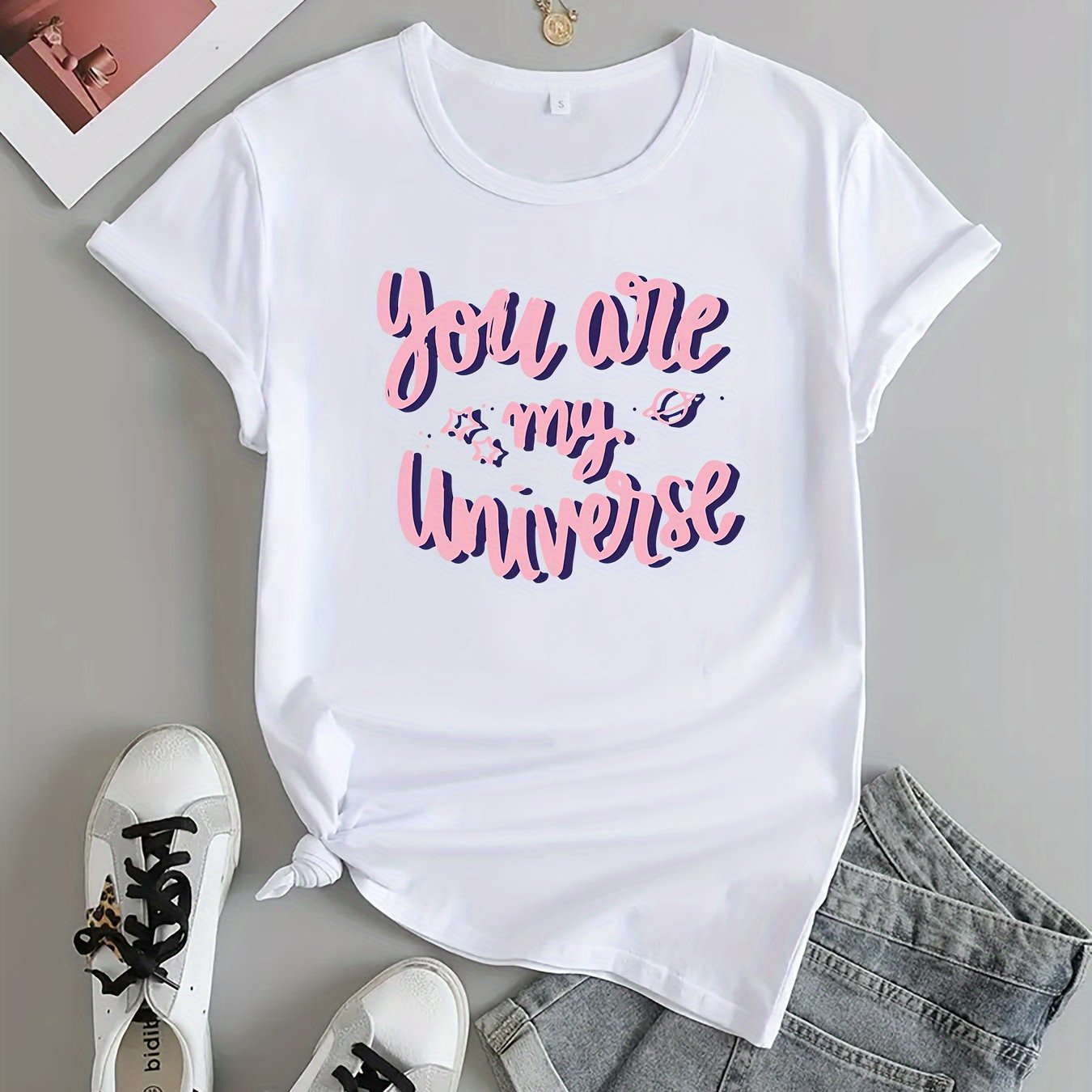 Letter Graphic Sports T-shirt Round Neck Short Sleeves for Women