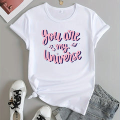 Letter Graphic Sports T-shirt Round Neck Short Sleeves for Women