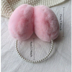 Plush Faux Rabbit Fur Earmuffs Soft Warm Ear Covers for Men & Women Pink Beige