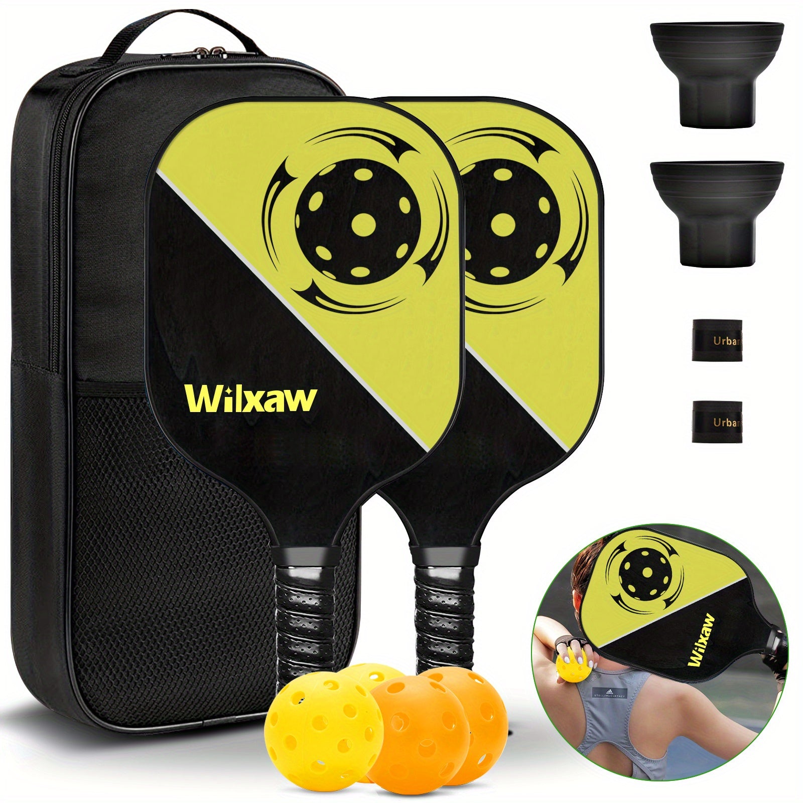 Pickleball Racket Set with Paddles, Balls, Sweatbands, and Ball Pickers