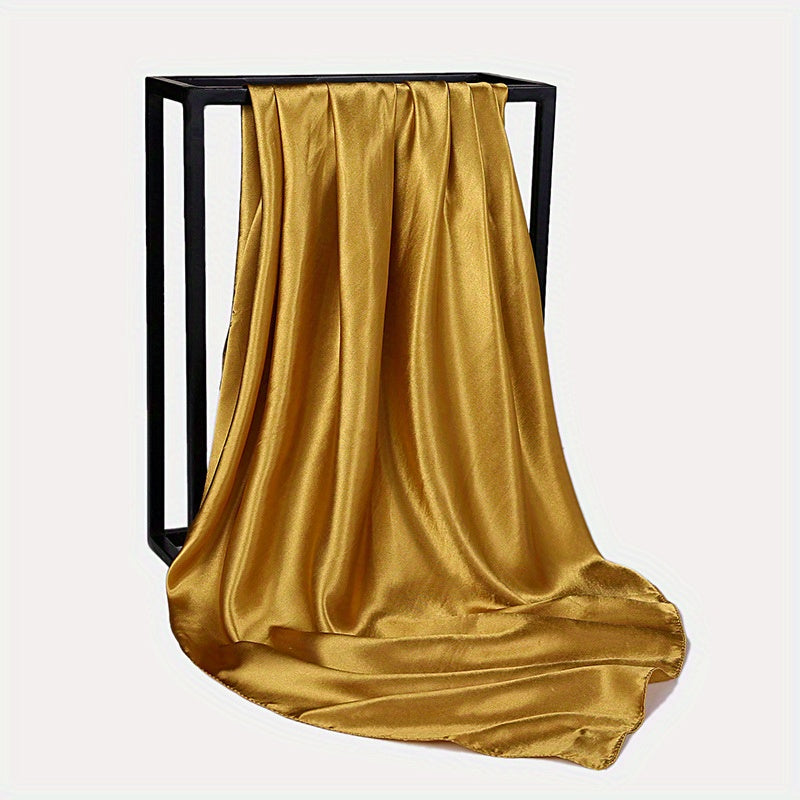 Solid Satin Hijab Large Square Scarf Turban Women Silk Bandana