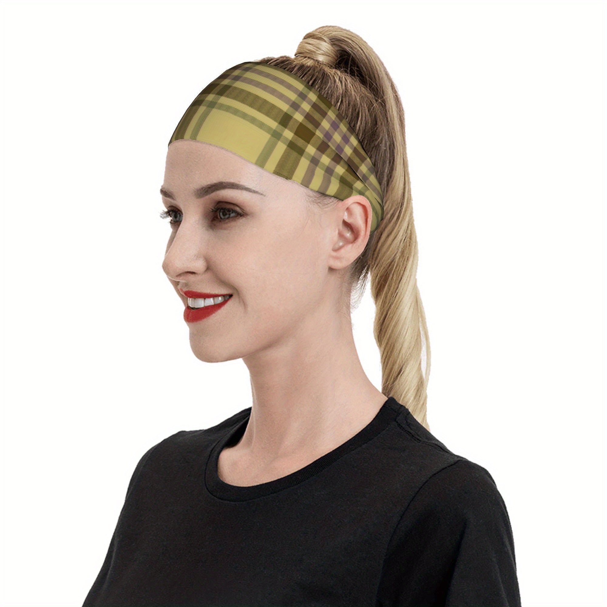 Vintage Plaid Headband Beige Brown Gray Purple Hairband for Women