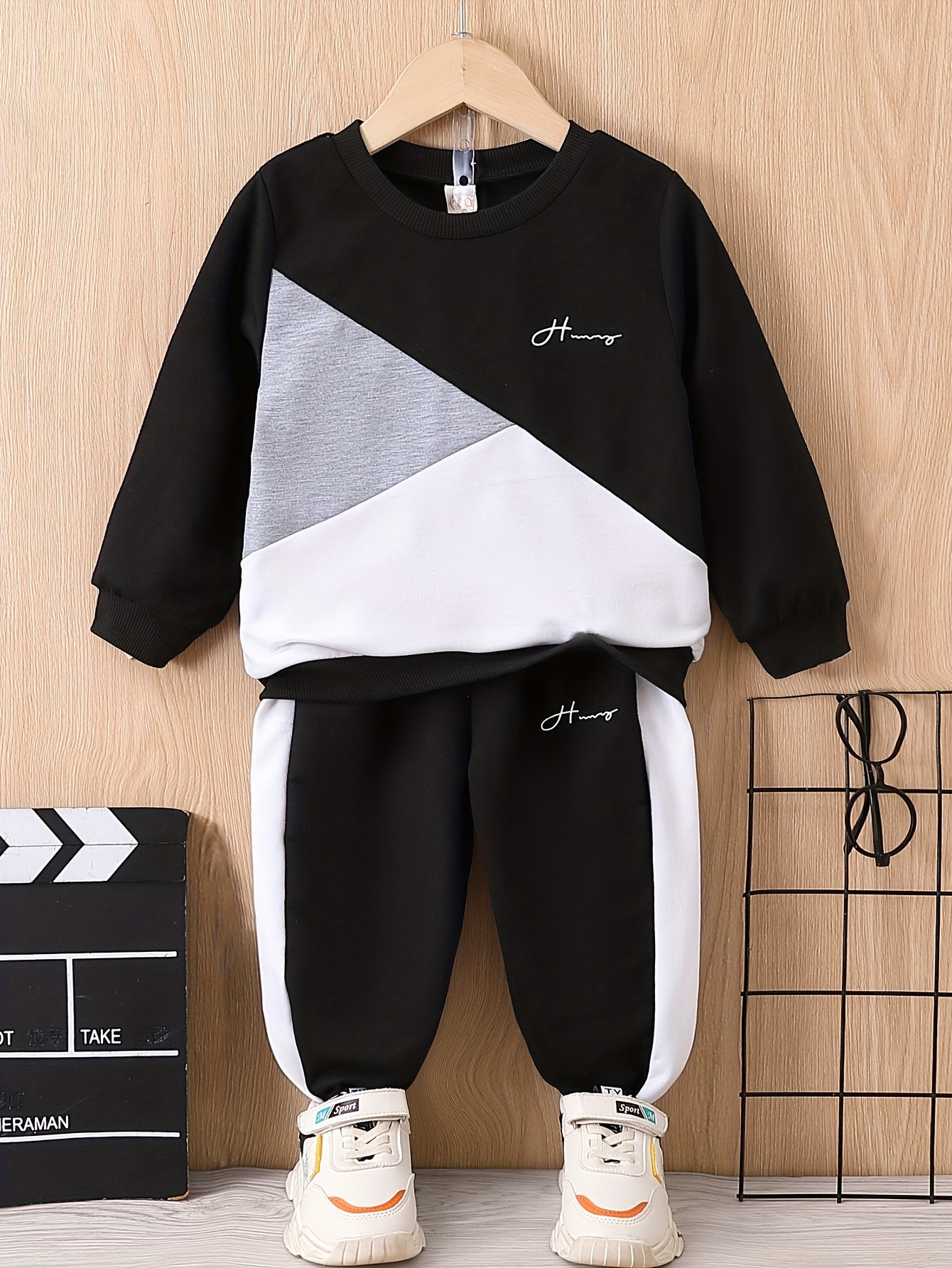 Boy's 2pcs Sweatshirt & Sweatpants Set Block Top Casual Outfits Kids