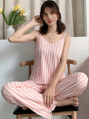 Striped Pajama Set V Neck Cami Top & Pants Women's Sleepwear