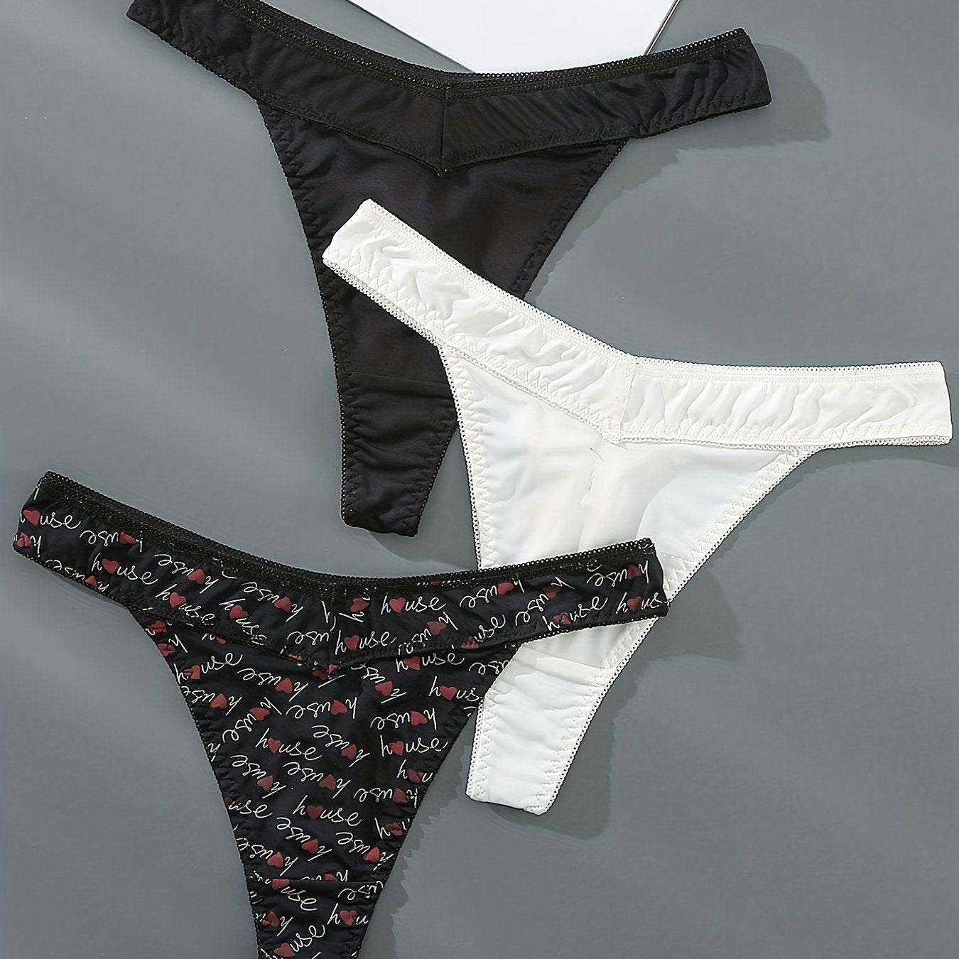 3 Pack Plus Size Sexy Panties Set Women's Plus Solid & Letter Print Thongs