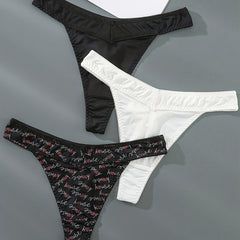 3 Pack Plus Size Sexy Panties Set Women's Plus Solid & Letter Print Thongs