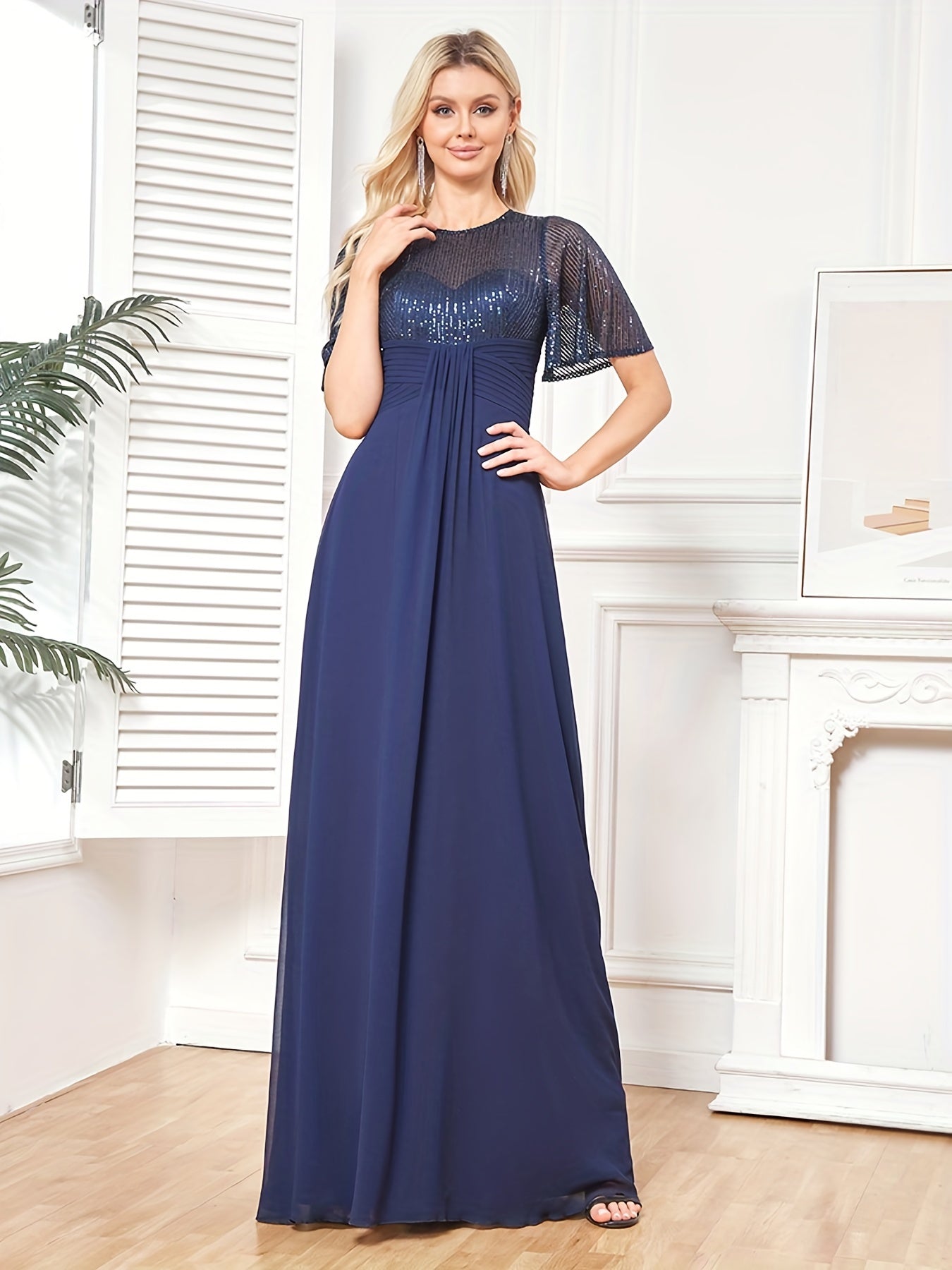 Sequined Flutter Sleeve Aline Dress