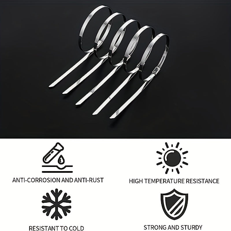 50pcs Metal Zip Ties 304 Stainless Steel Heavy Duty Self-locking Cable Ties