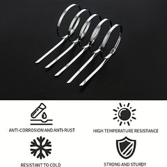 50pcs Metal Zip Ties 304 Stainless Steel Heavy Duty Self-locking Cable Ties