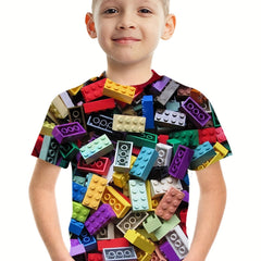 Boys' 3D Geometry Graphic T Shirt Active Stretchy Tee