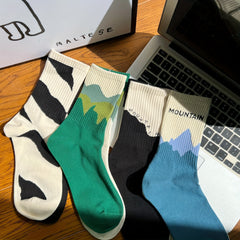 4 Pairs Crew Socks Spring Autumn Outdoor Sports Warm Socks