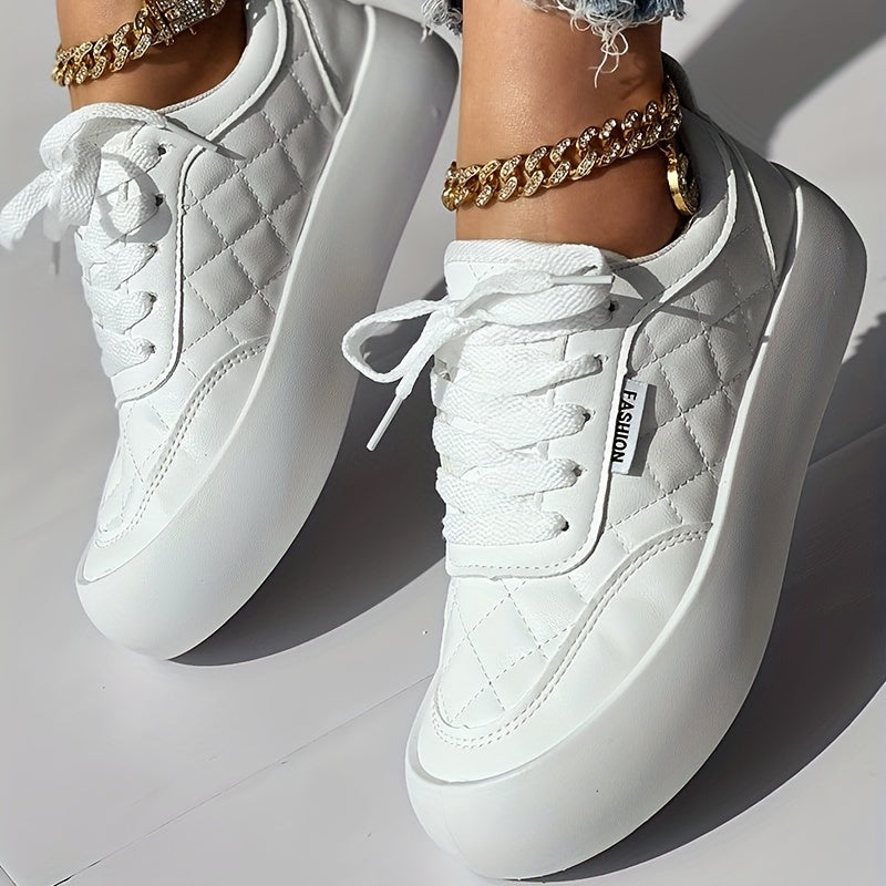 Women's Plaid Sneakers Casual Lace Up Quilted Shoes Women's Outdoor Shoes