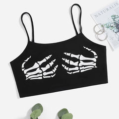 Halloween Skull Hands Print Seamless Sports Bra