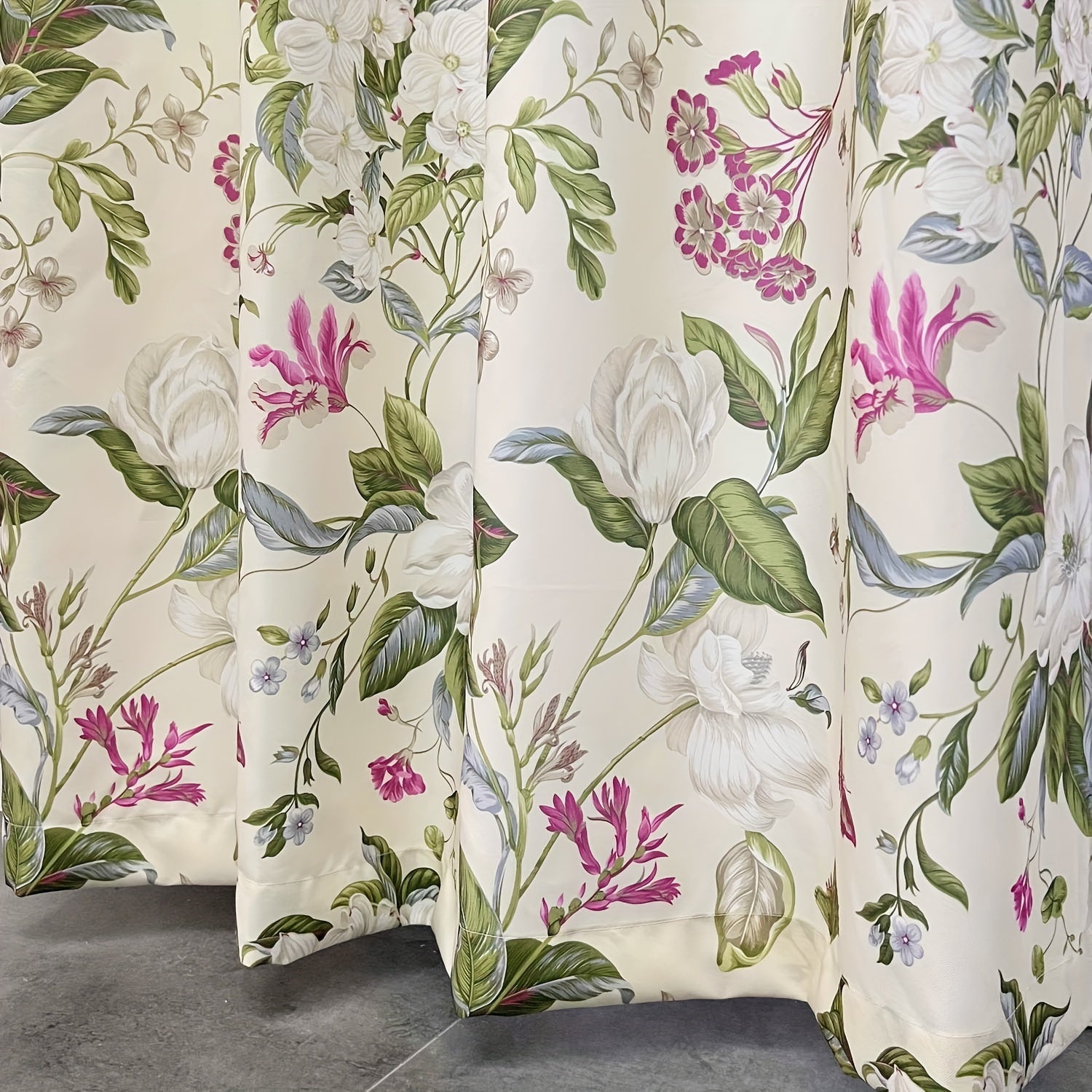 Beige Floral Blackout Curtains for Living Room