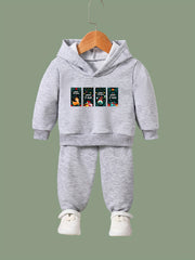 Girls Christmas Scene Print Hooded Sweatshirt Top Sweatpants Set