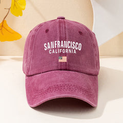 SANFRANCISCO Flag Print Baseball Cap Washed Distressed Solid Sports Hat