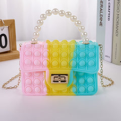 Girls Silicone Pearl Handbag Messenger Bag