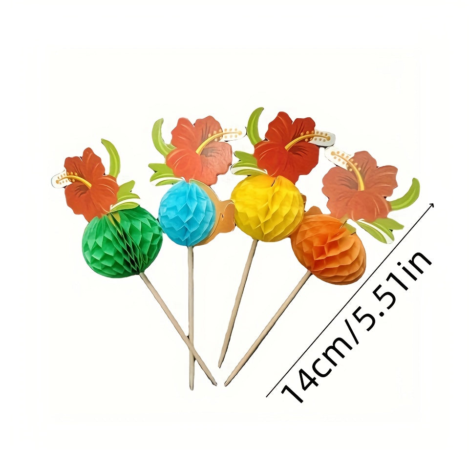 50pcs Hawaiian Hibiscus Fruit Skewers Disposable 3D Honeycomb