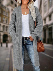 Women's Solid Long Sleeve Open Front Cardigan With Pockets
