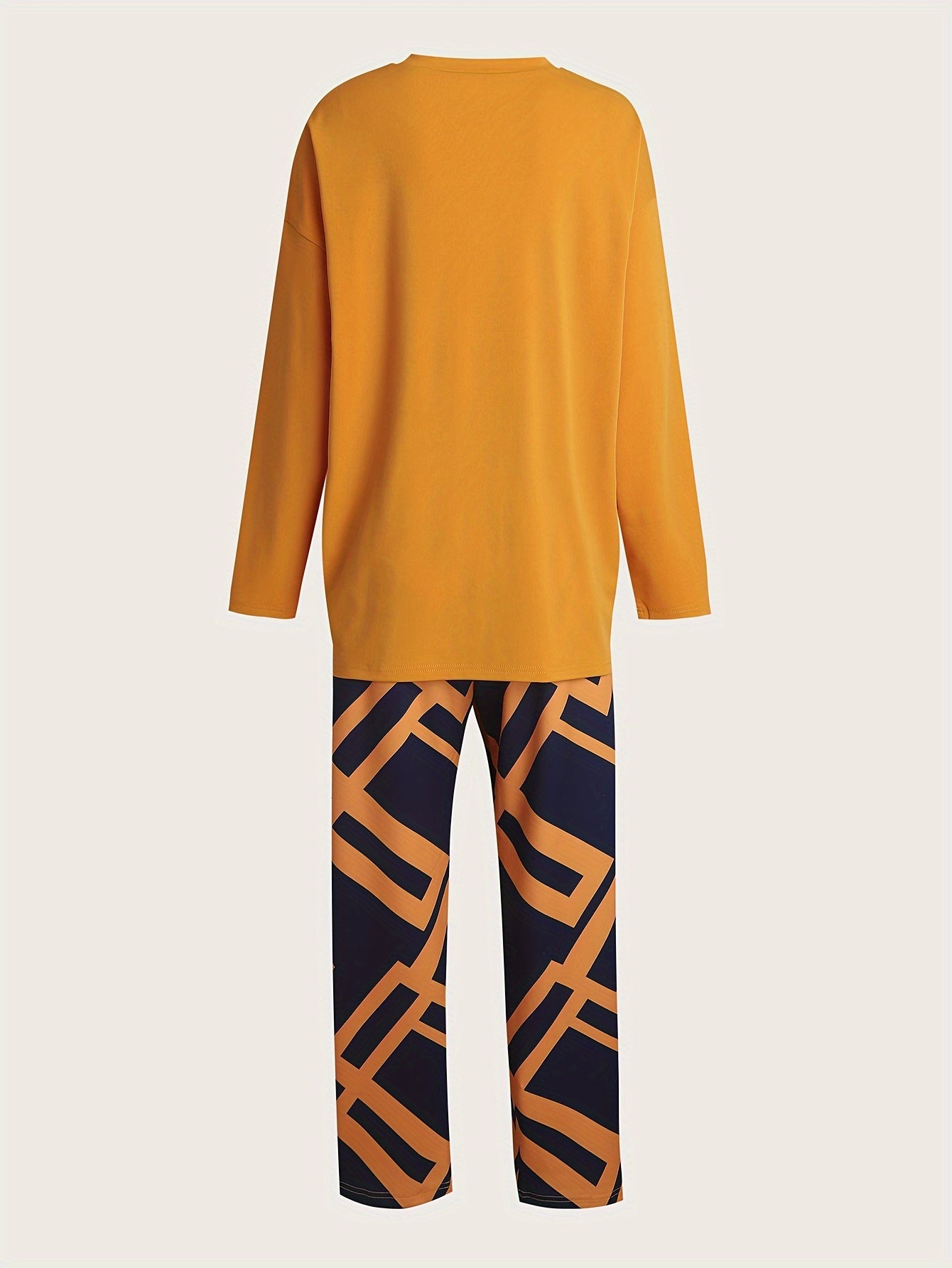 Women's Plus Letter Print Sleep Round Neck Tunic Top & Pants Outfits Set