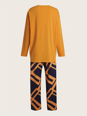 Women's Plus Letter Print Sleep Round Neck Tunic Top & Pants Outfits Set