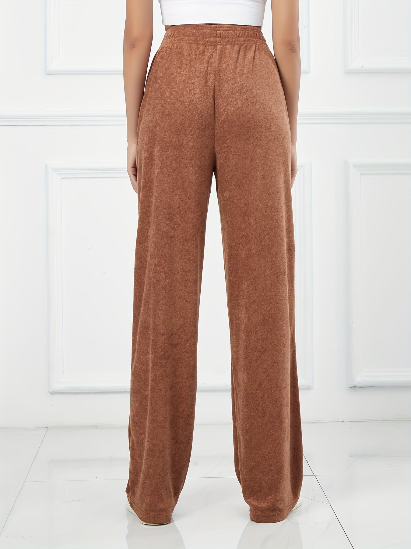 Women's Casual Sports Pants Elastic Waist Solid Straight Leg