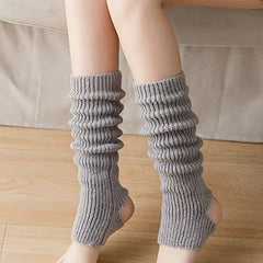 Women's Solid Rib Knit Leg Warmers Knee High Socks