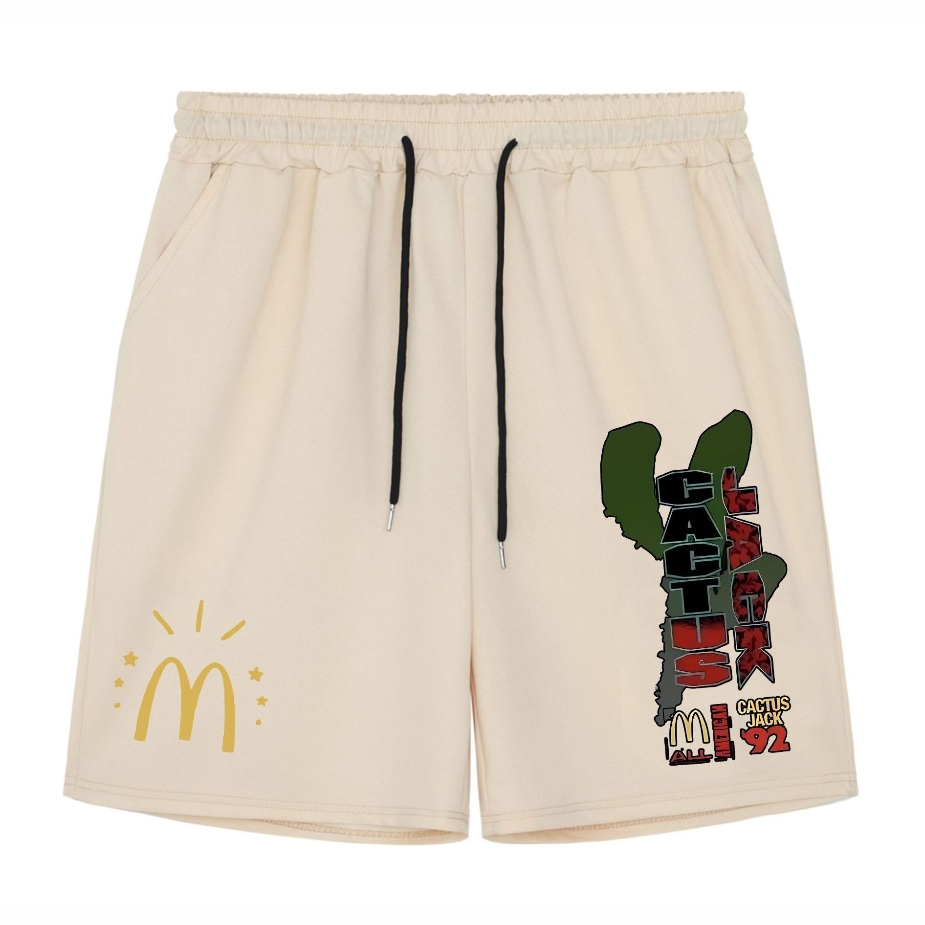 Cactus Pattern Comfy Shorts Men's Casual Elastic Waist Drawstring