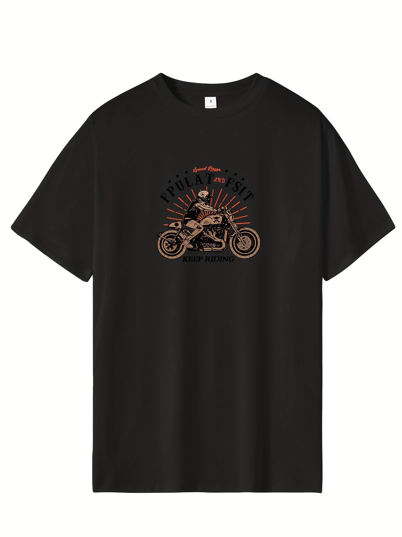 Biker & Dog Pattern Print Men's Comfy T shirt Graphic Tee Men's Outdoor Clothes