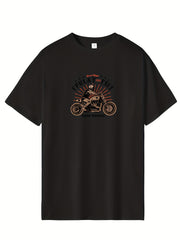 Biker & Dog Pattern Print Men's Comfy T shirt Graphic Tee Men's Outdoor Clothes