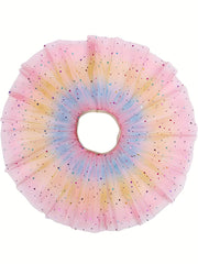 Girls Colorful Star & Dot Sequin Mesh Dancing Skirts For Kids Party
