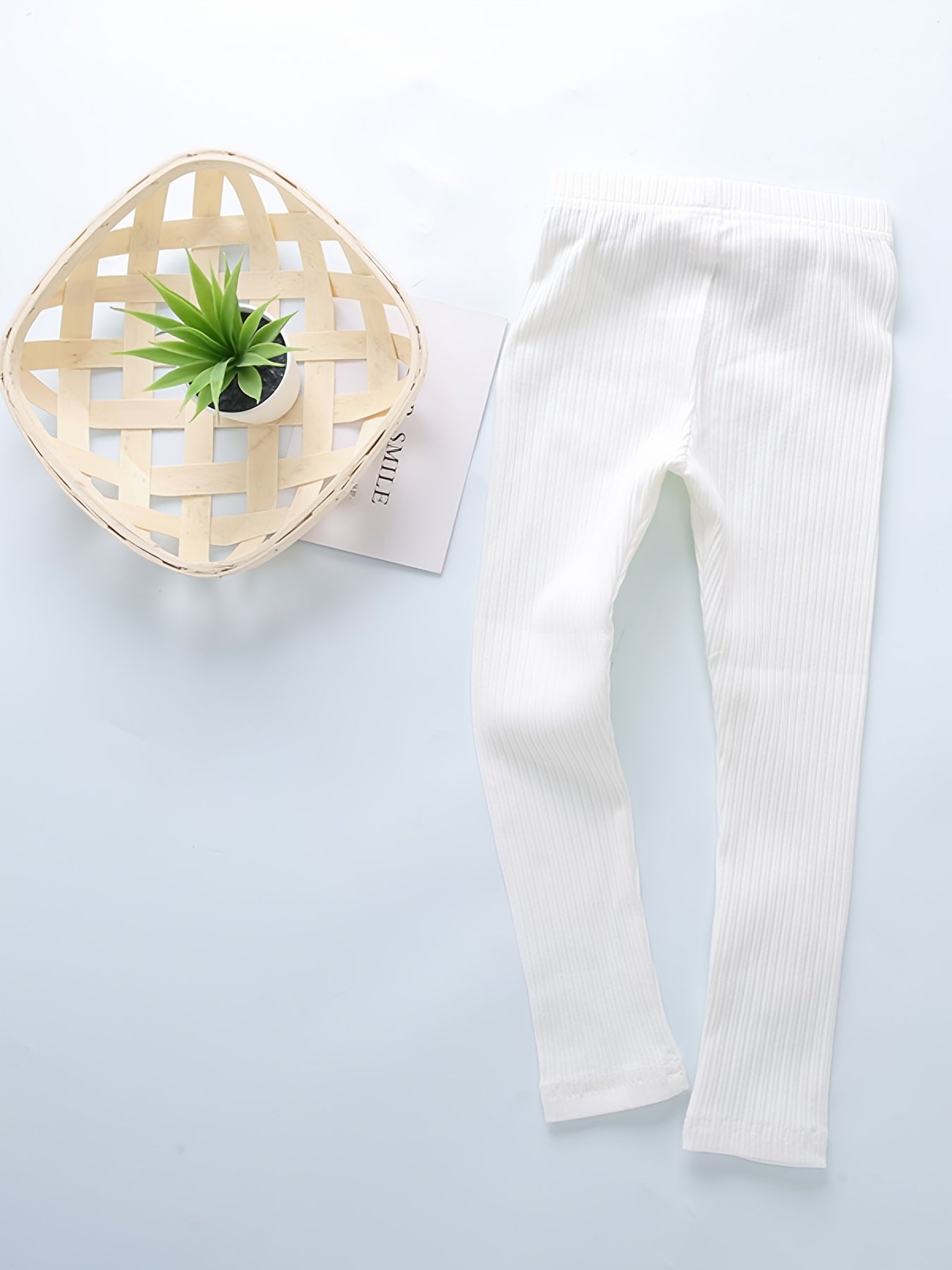 Girls Ribbed Leggings with Cartoon Decoration for Autumn/Spring